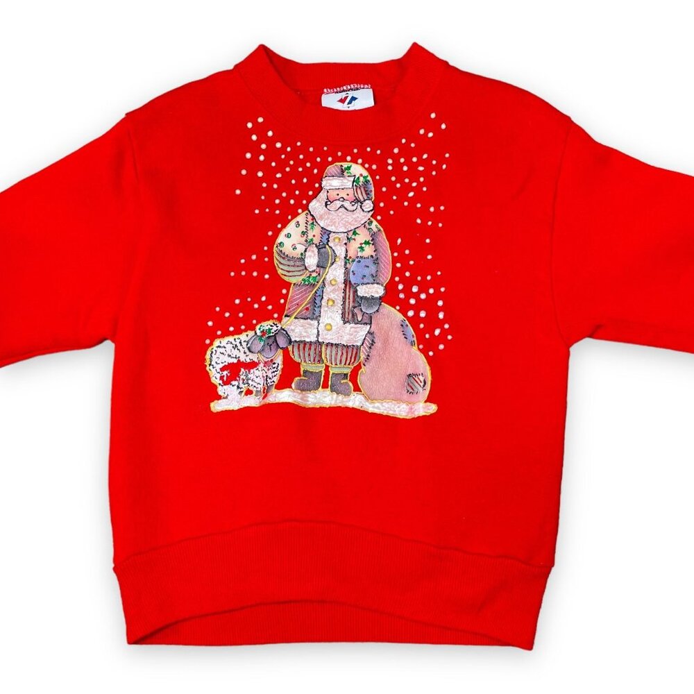 Vintage Puff Paint Santa Claus Winter Christmas Holiday Sweater Sweatshirt 6 - 8